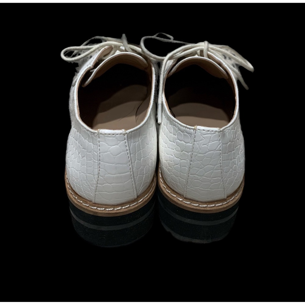 Aqua White Croc Embossed Lace Up Vegan Oxford Shoes Utility Chic Lug Sole-7 - Picture 2 of 8